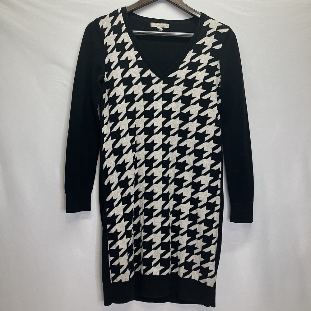 Banana Republic Womens‎ Black & White Houndstooth Sweater Pencil Mini Dress Sz S